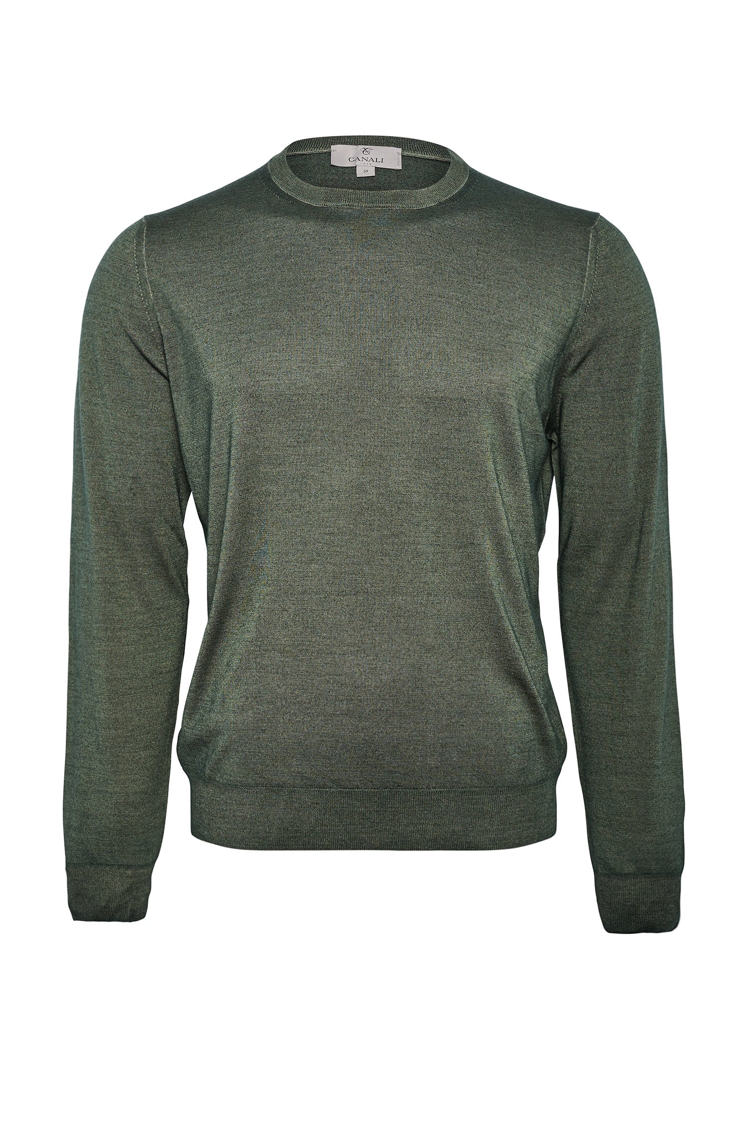 CANALI | Washed Wool-Silk Crew Neck Knit | Forest
