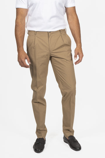 SLOWEAR Taupe 3% Stretch 1 Pleat Chino