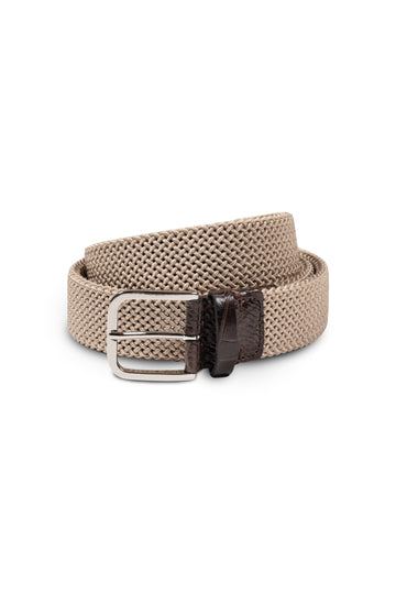 MITCHELL OGILVIE Beige Plaited Elasticated Belt Croc Trims