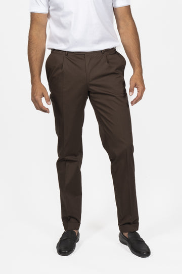 CANALI Brown 1 Pleat Cotton Trousers