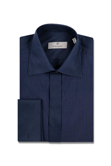 CANALI Navy Pleated Dinner Shirt