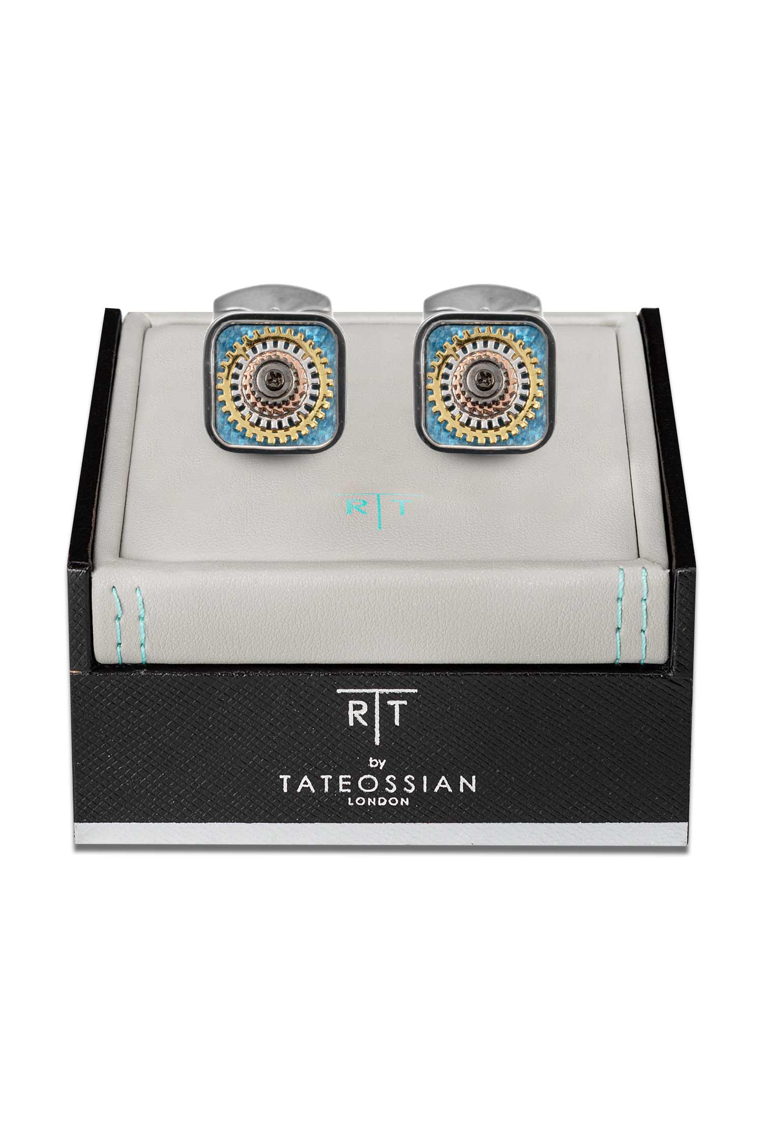 TATEOSSIAN | Square Cufflinks with Blue Finish | Gunmetal