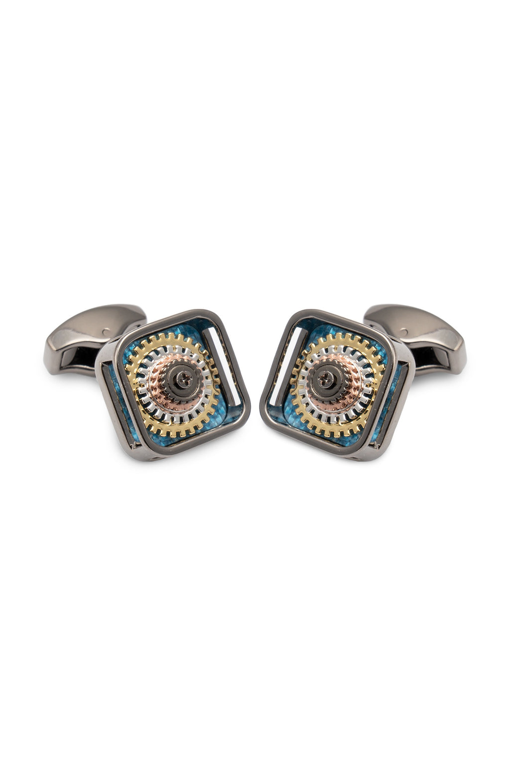 TATEOSSIAN | Square Cufflinks with Blue Finish | Gunmetal