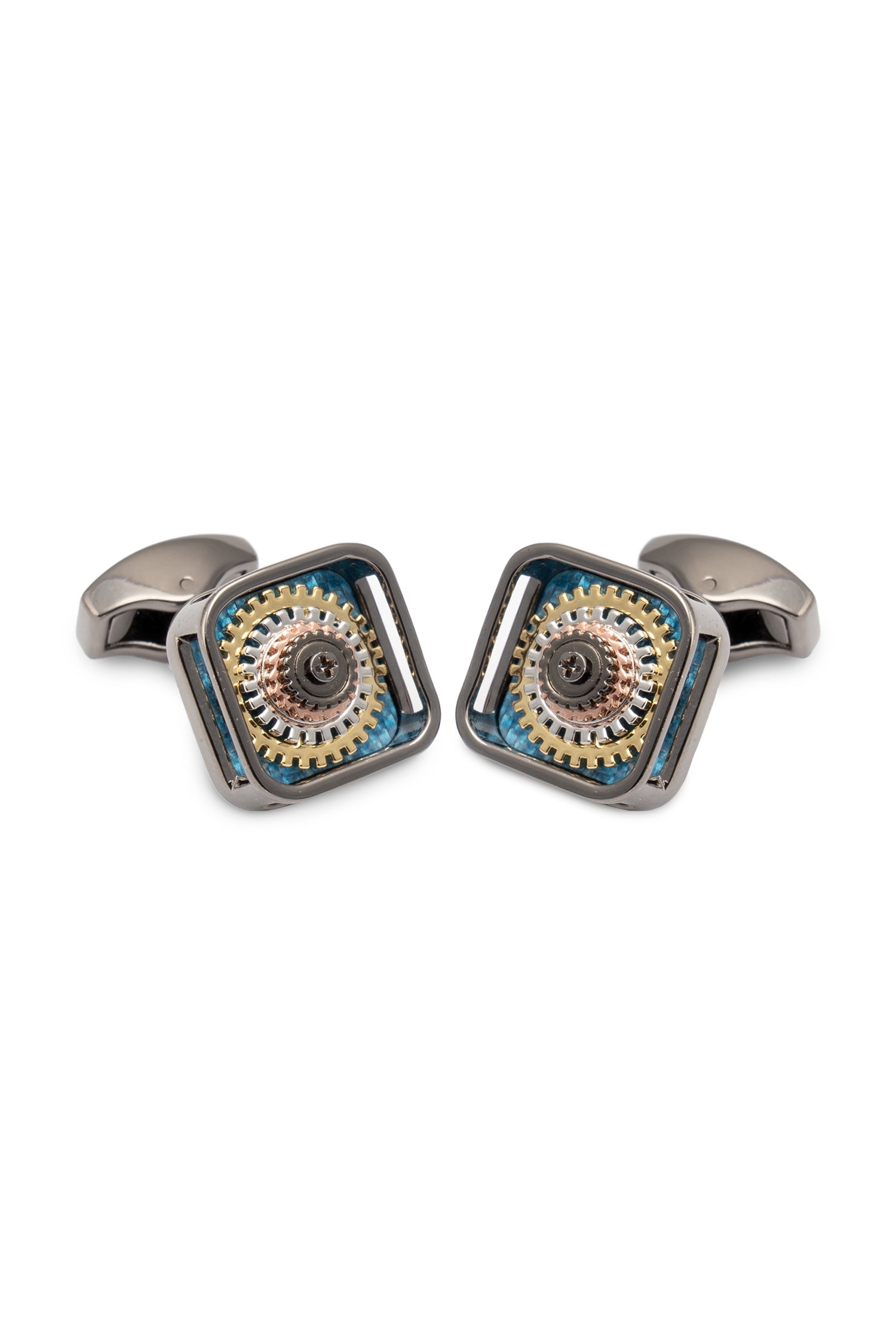 TATEOSSIAN | Square Cufflinks with Blue Finish | Gunmetal