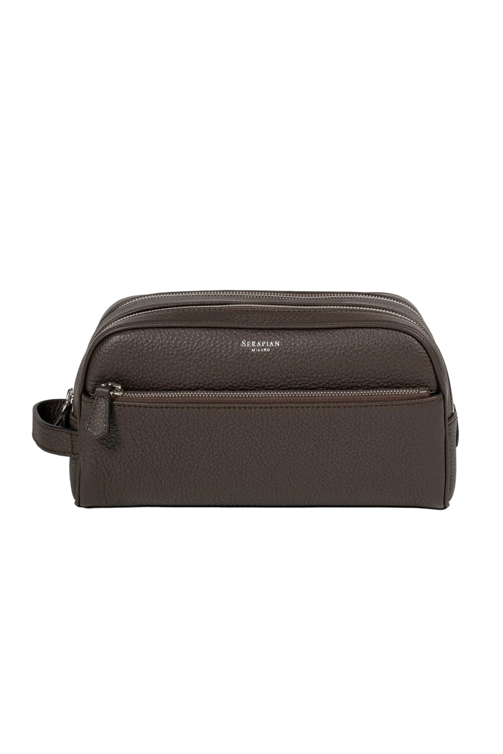 SERAPIAN | Tumbled Leather Washbag | Dark Brown