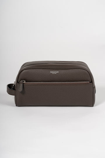 SERAPIAN Dark Brown Leather Washbag
