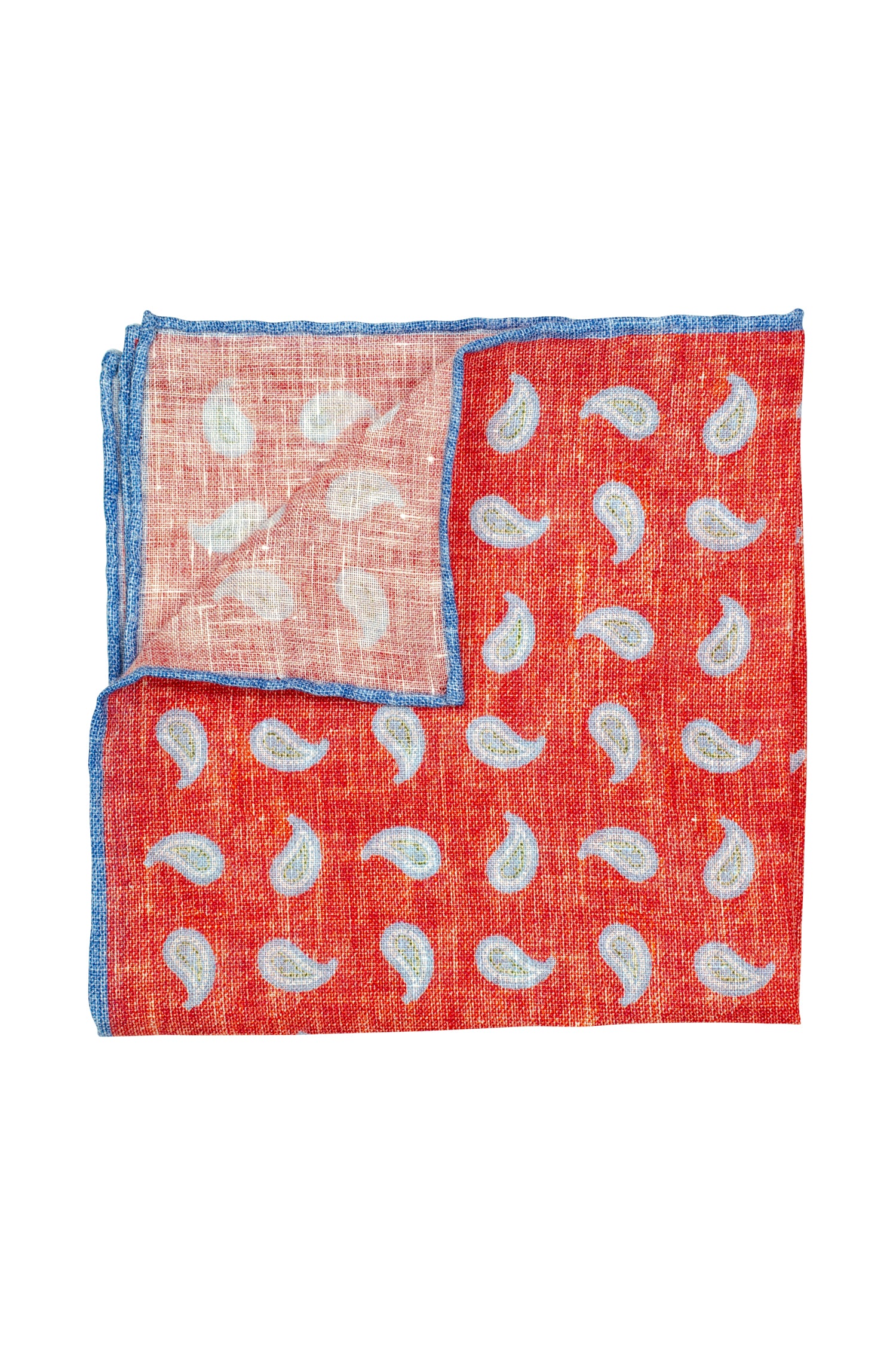 ASCOT | Paisley Linen Pocket Square | Red & Blue