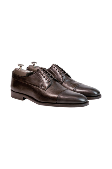 CANALI Chocolate Smooth & Tumbled Lace-Up Shoe