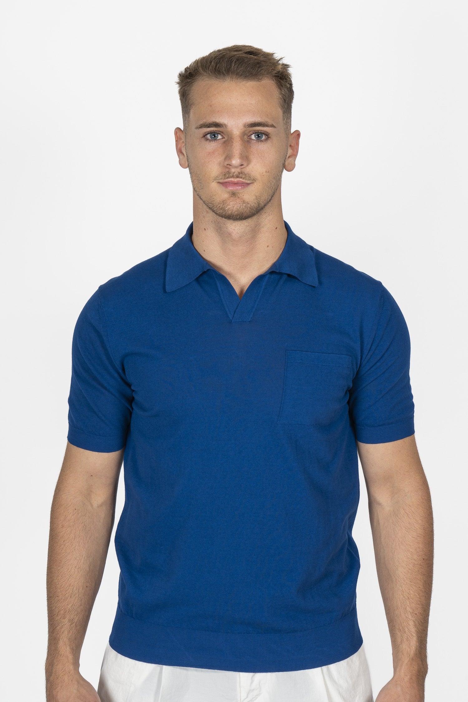ALTEA | Knitted V-Neck Polo | Royal Blue