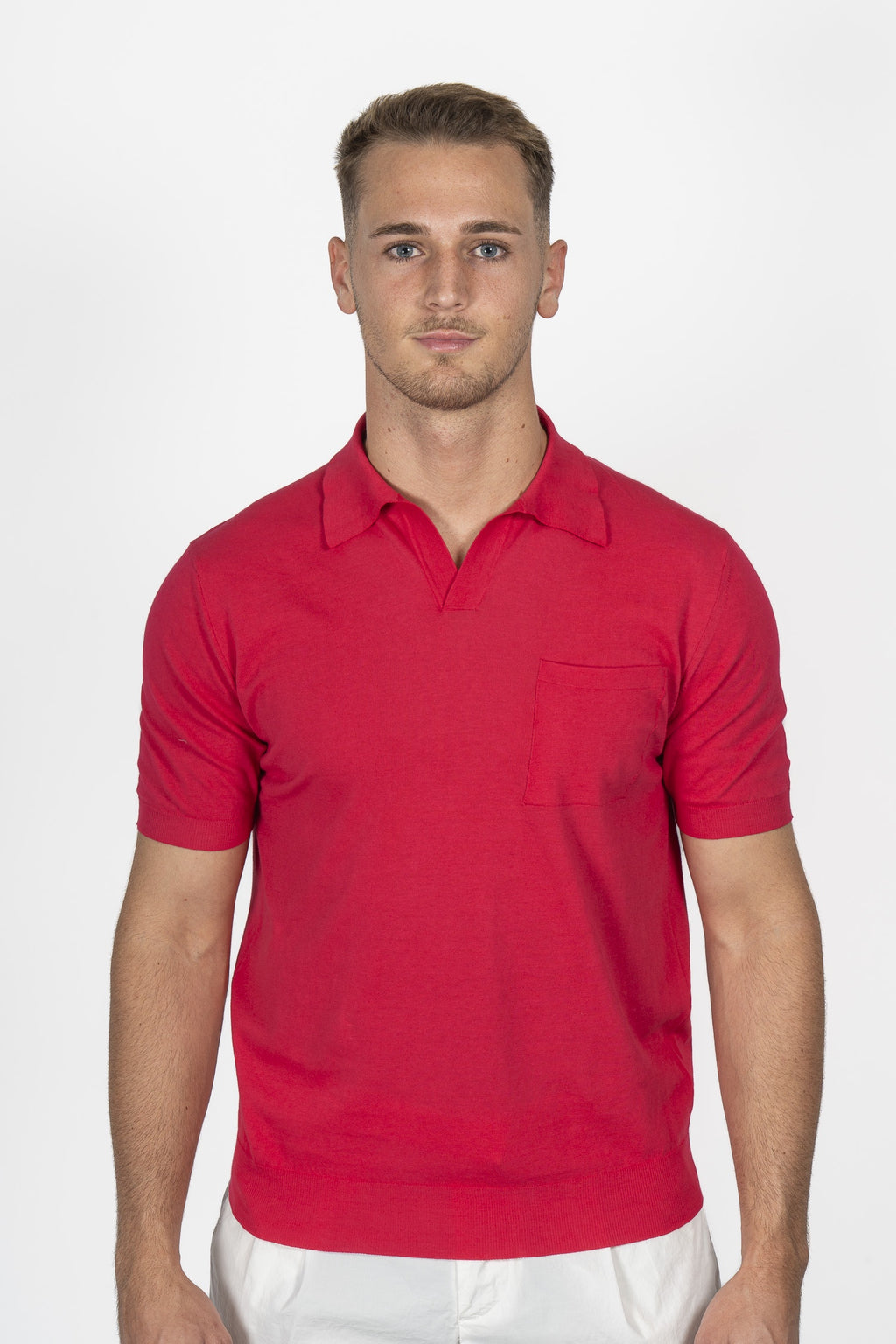 ALTEA | Knitted V-Neck Polo | Hot Pink