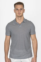 ALTEA | Cotton & Linen Stripe Polo | Navy