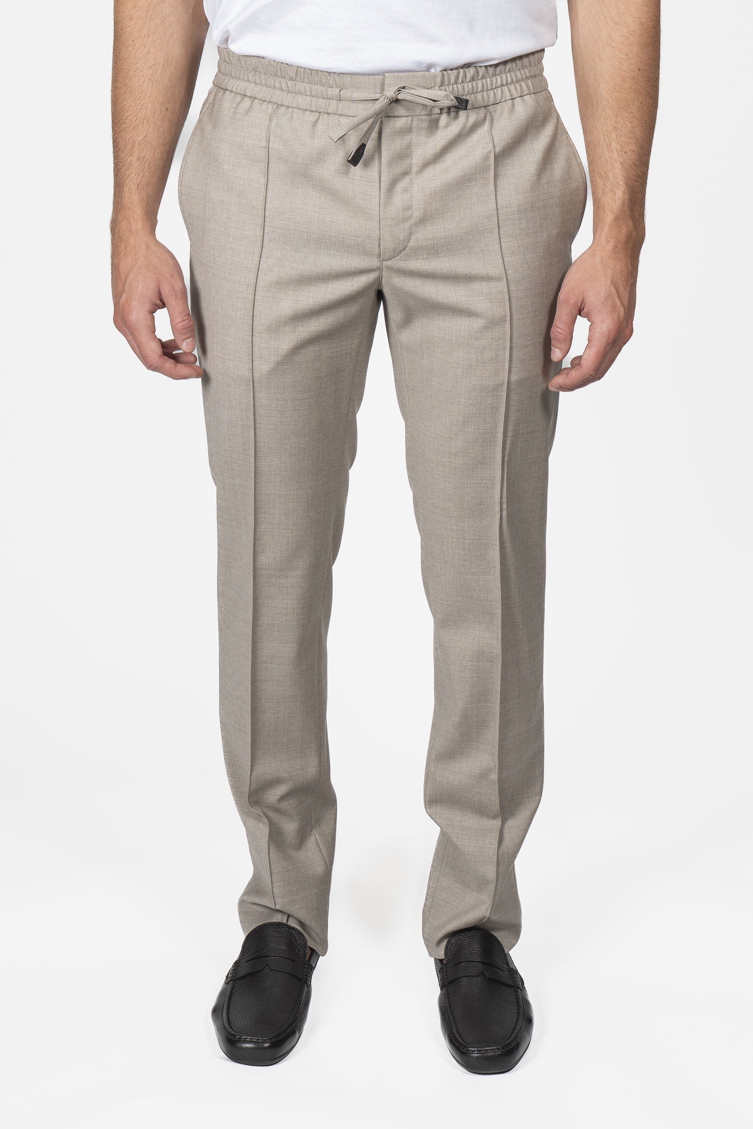 BRIONI | Drawstring Wool Trousers | Light Brown