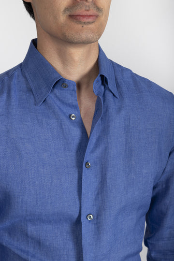 BRIONI Blue Linen Fitted Shirt