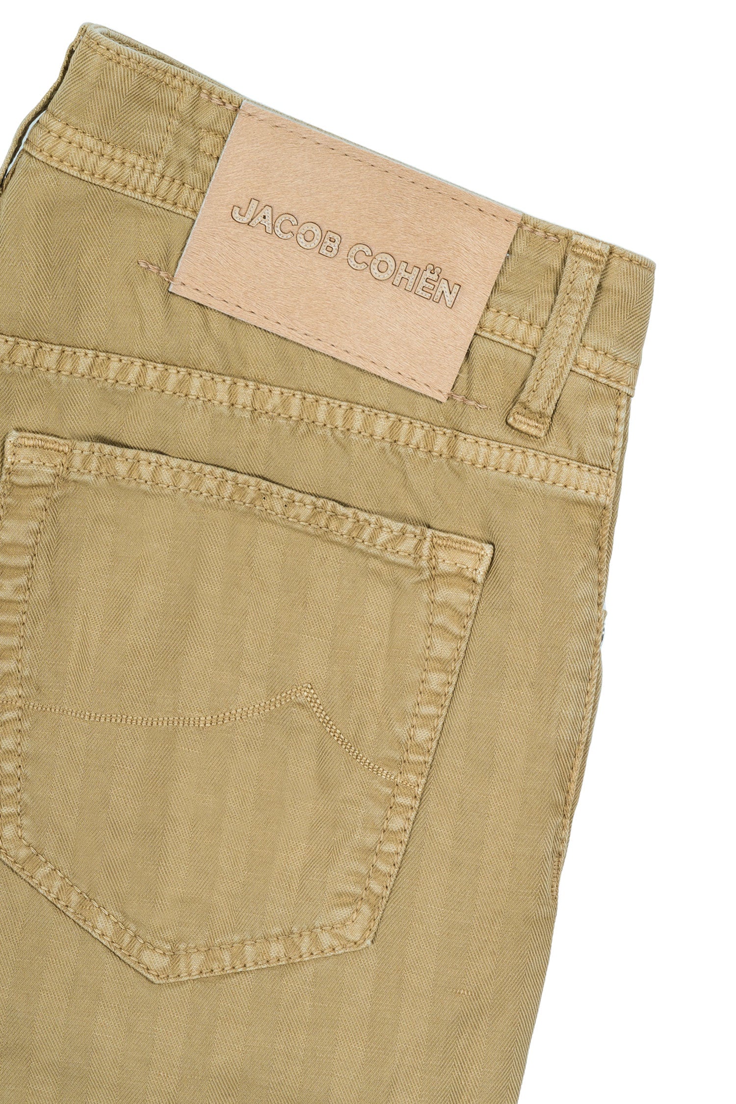JACOB COHEN | Cotton & Linen Herringbone Trousers | Camel