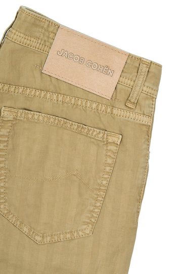 JACOB COHEN Camel Cotton & Linen Herringbone Trousers