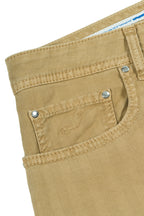 JACOB COHEN | Cotton & Linen Herringbone Trousers | Camel
