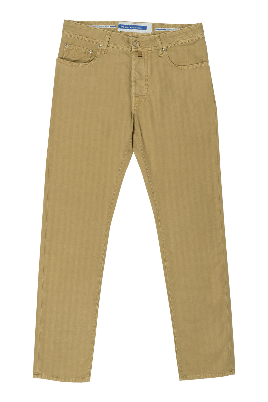 JACOB COHEN | Cotton & Linen Herringbone Trousers | Camel