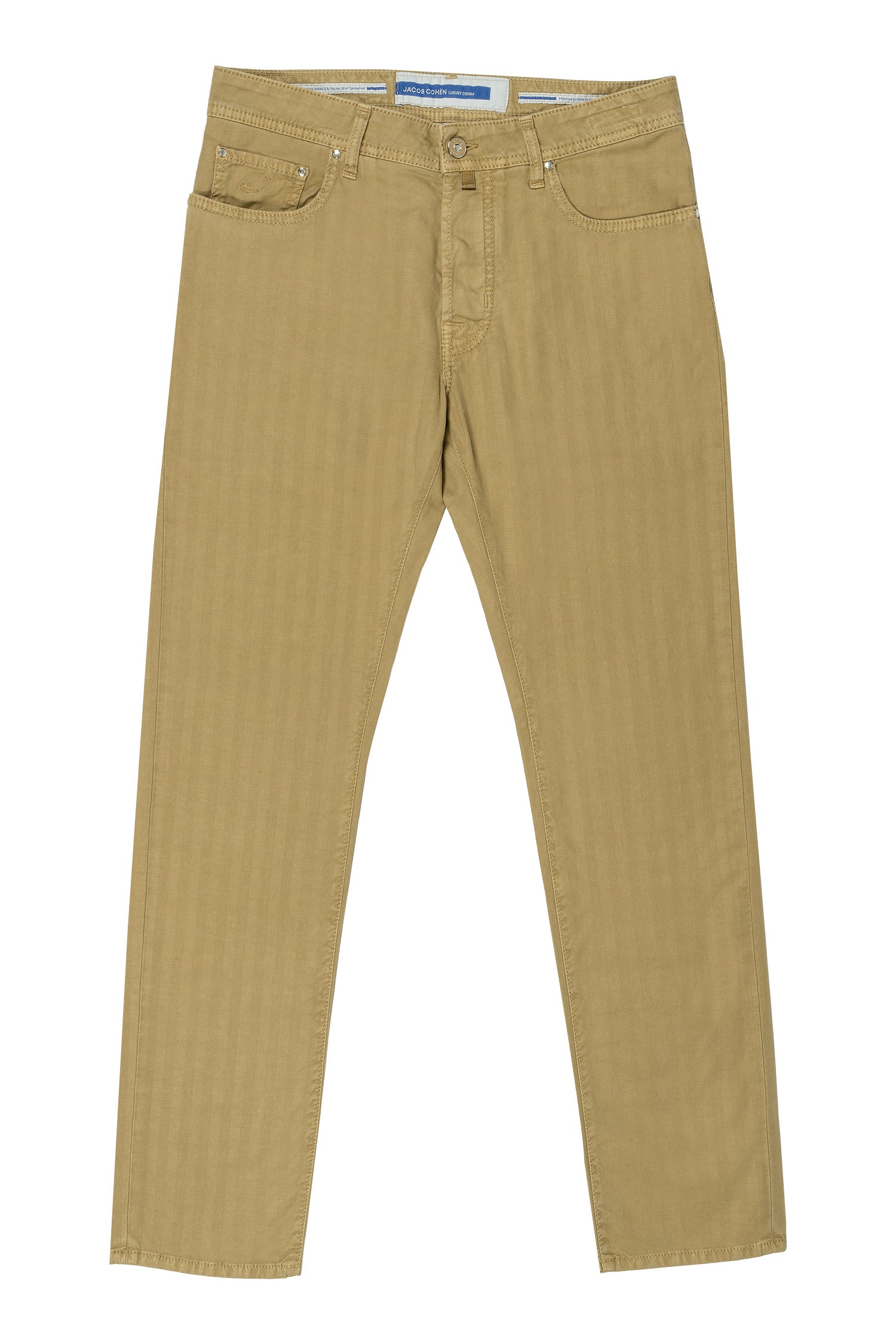 JACOB COHEN | Cotton & Linen Herringbone Trousers | Camel