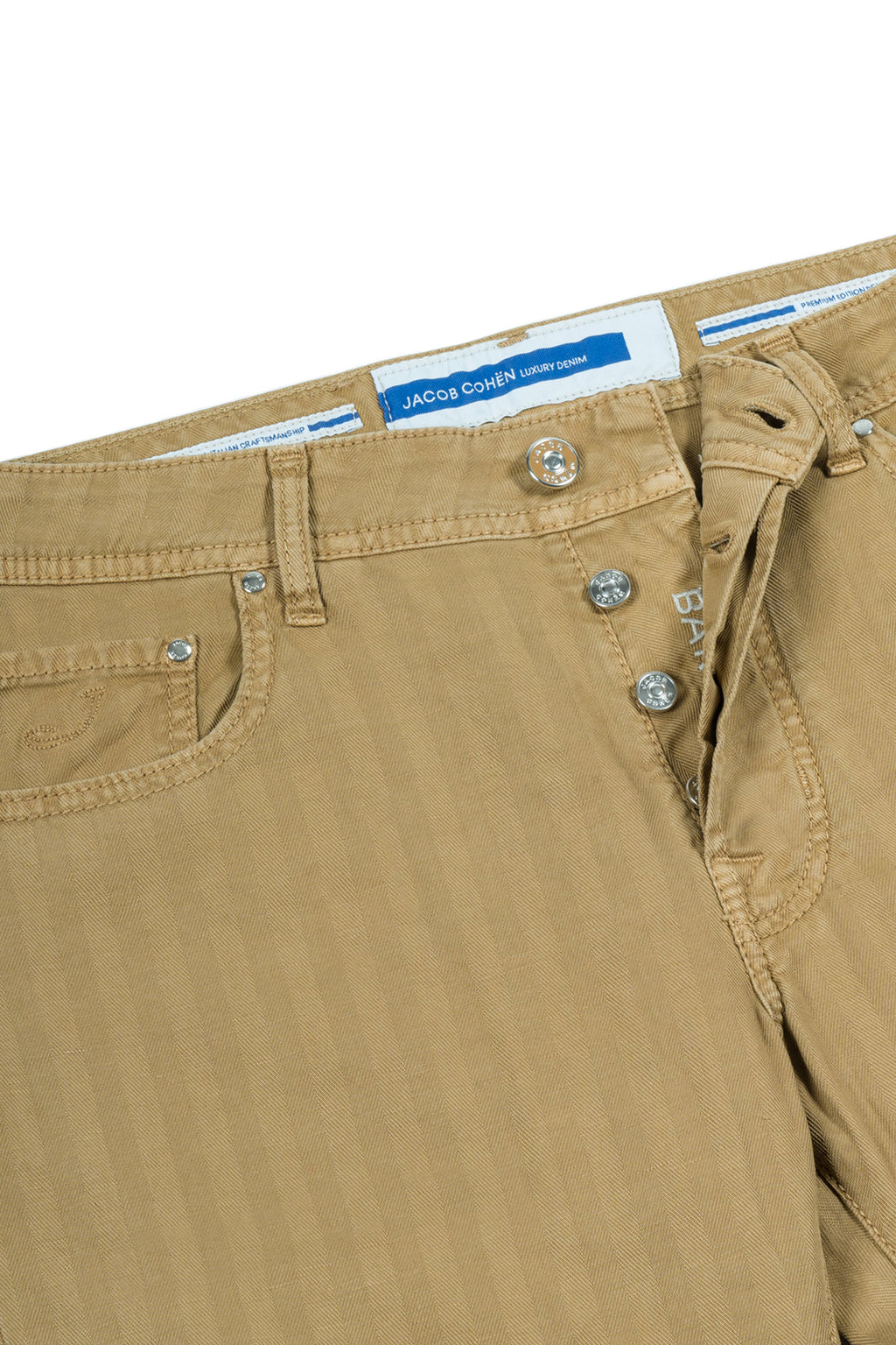 JACOB COHEN | Cotton & Linen Herringbone Trousers | Camel