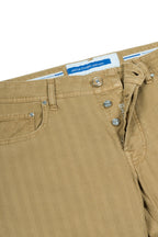 JACOB COHEN | Cotton & Linen Herringbone Trousers | Camel