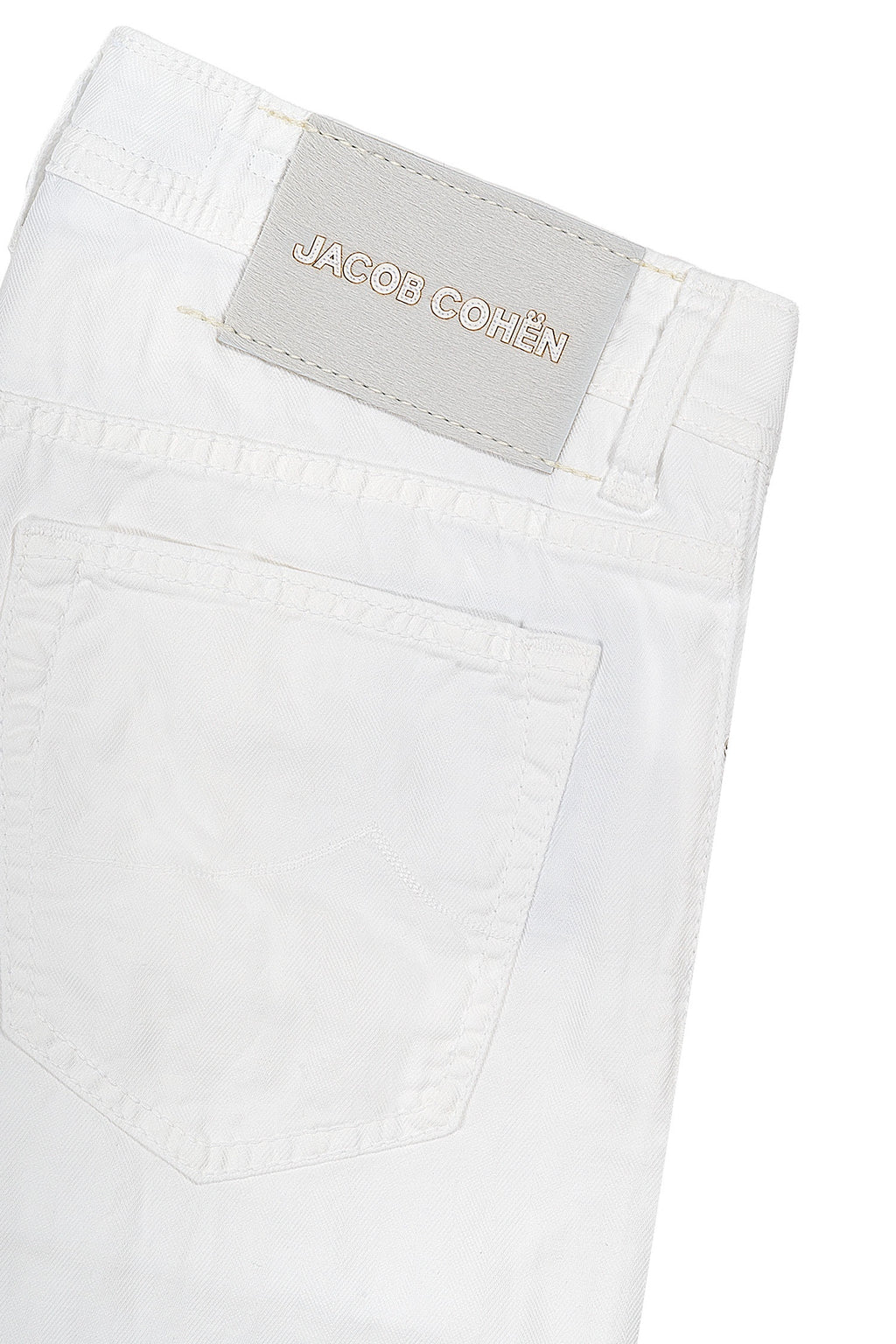 JACOB COHEN | Cotton & Linen Herringbone Trousers | White