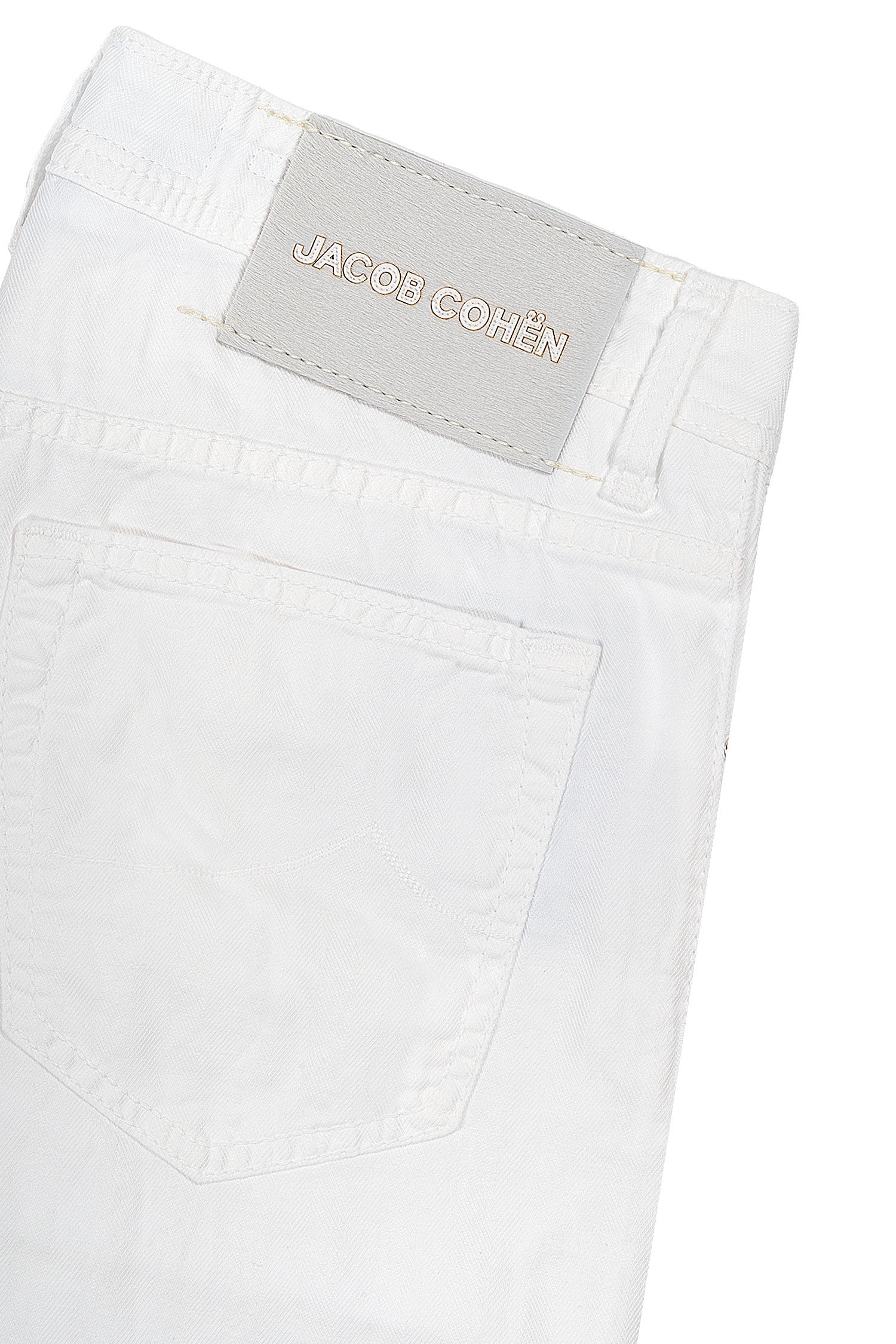 JACOB COHEN | Cotton & Linen Herringbone Trousers | White