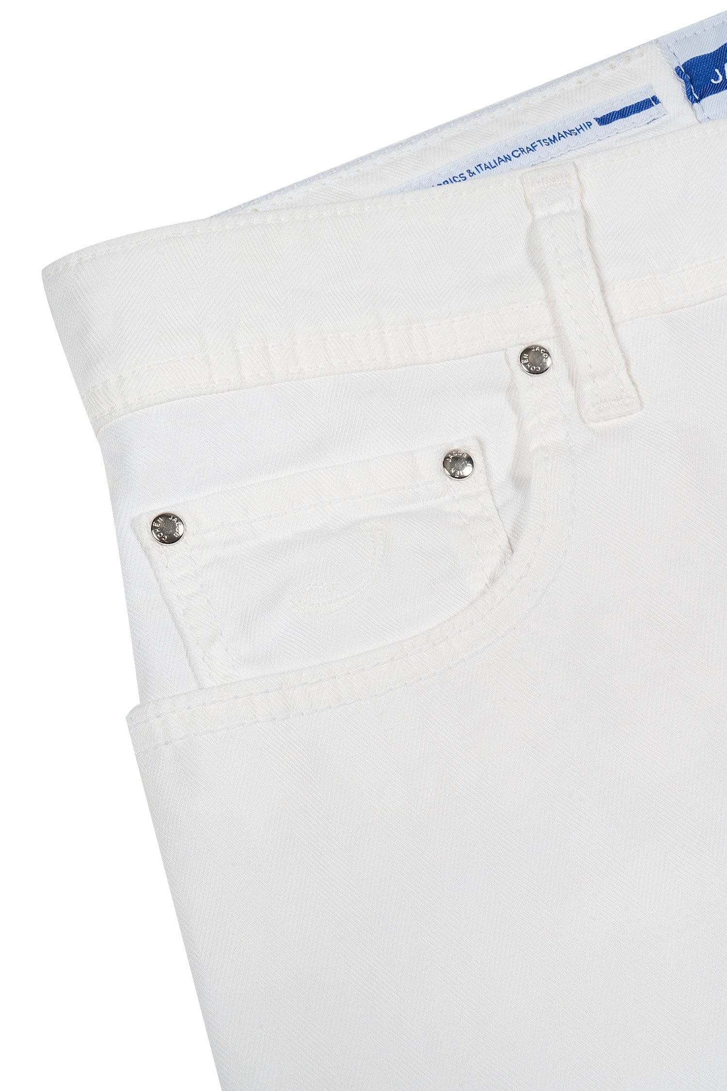 JACOB COHEN | Cotton & Linen Herringbone Trousers | White
