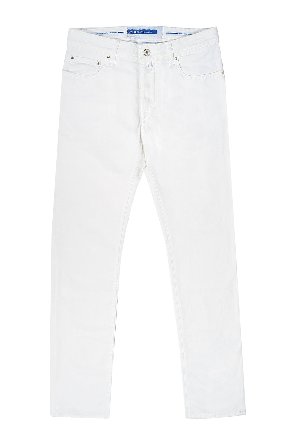JACOB COHEN | Cotton & Linen Herringbone Trousers | White