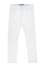 JACOB COHEN | Cotton & Linen Herringbone Trousers | White
