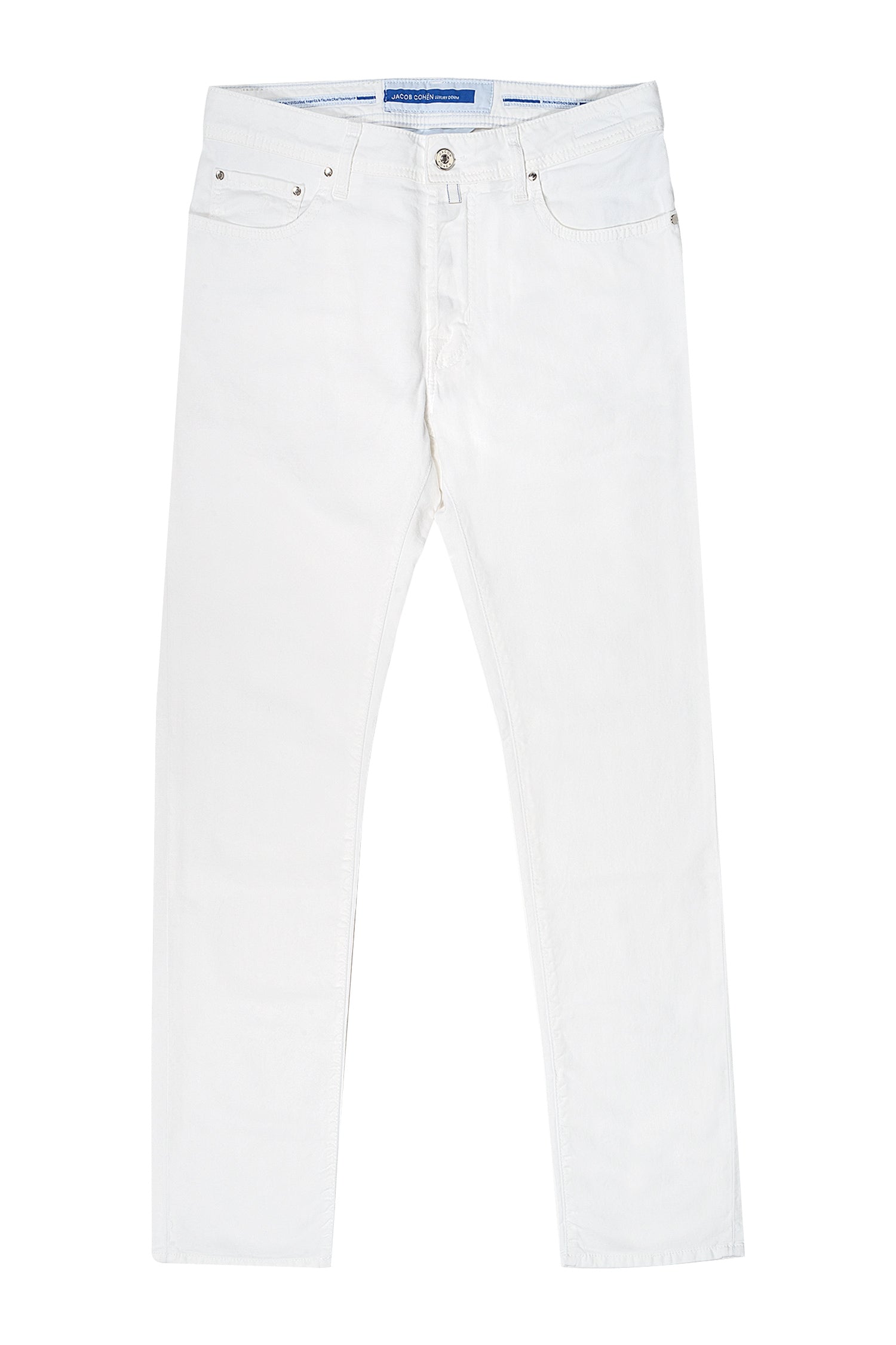 JACOB COHEN | Cotton & Linen Herringbone Trousers | White