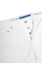 JACOB COHEN | Cotton & Linen Herringbone Trousers | White