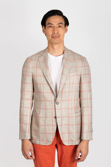 CANALI Taupe Jacket With Peach Check