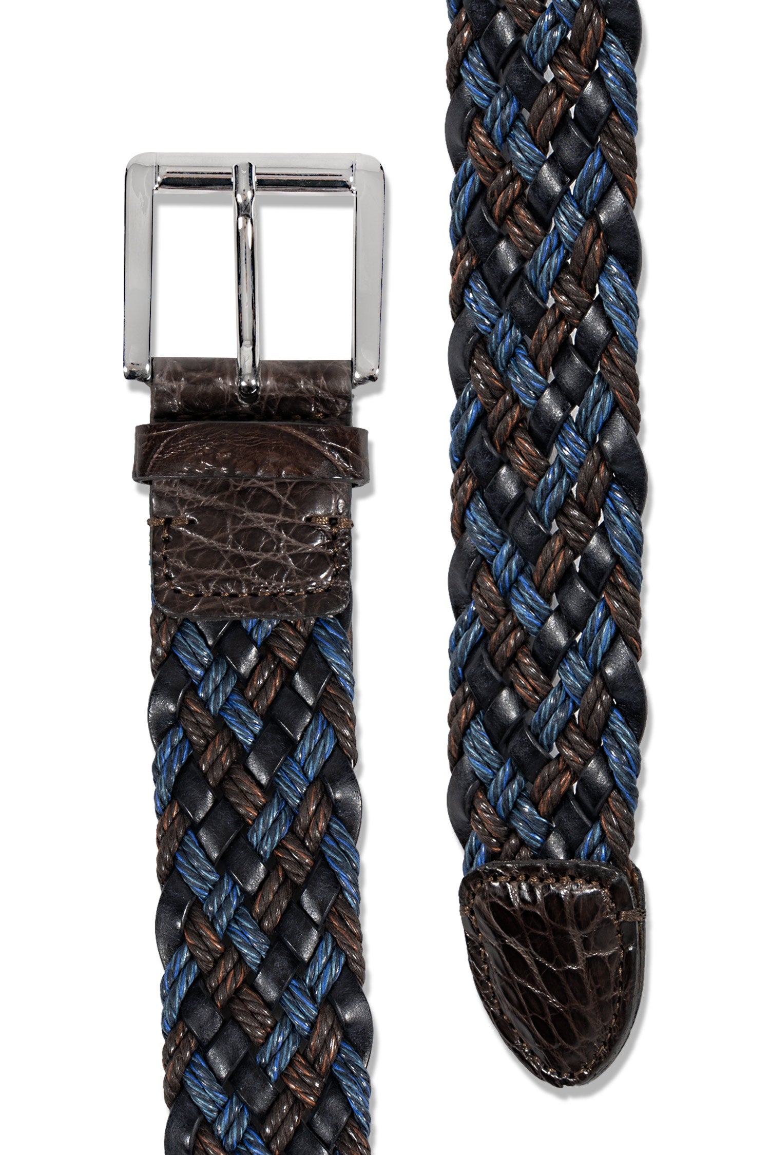 MITCHELL OGILVIE | Plaited Belt No Stretch | Navy & Brown