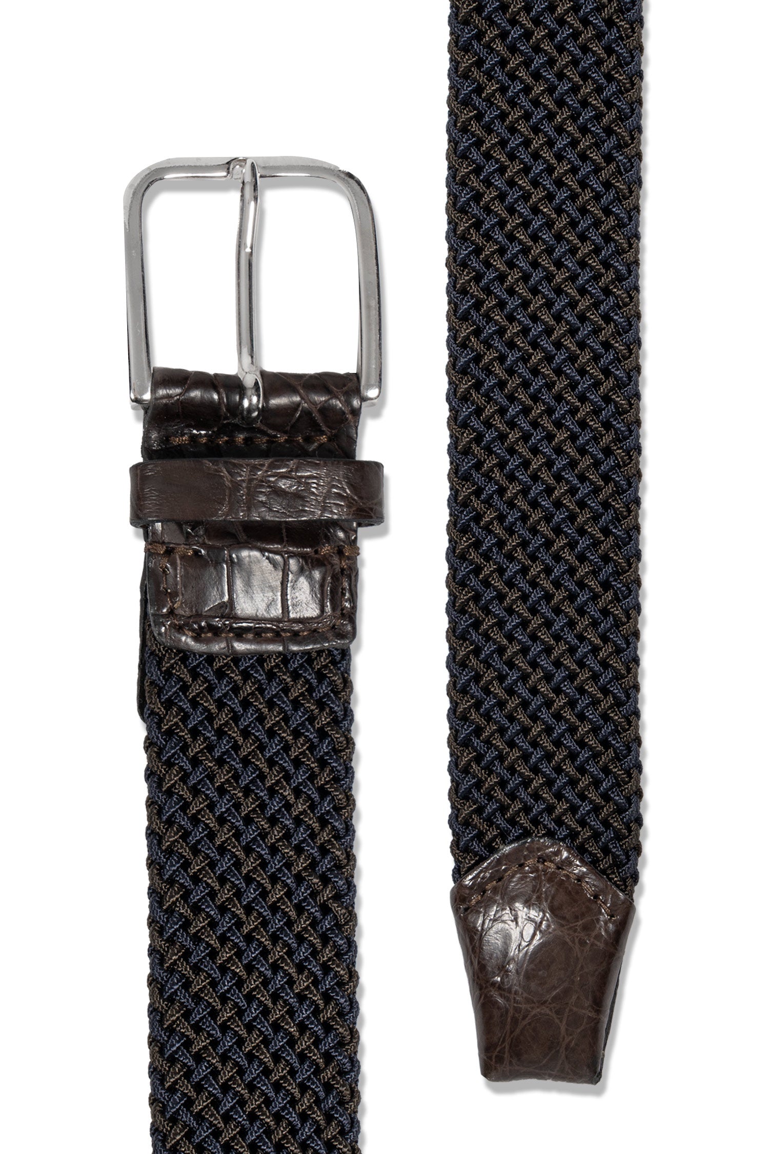 MITCHELL OGILVIE | Plaited Elasticated Belt Croc Trims | Navy & Choc