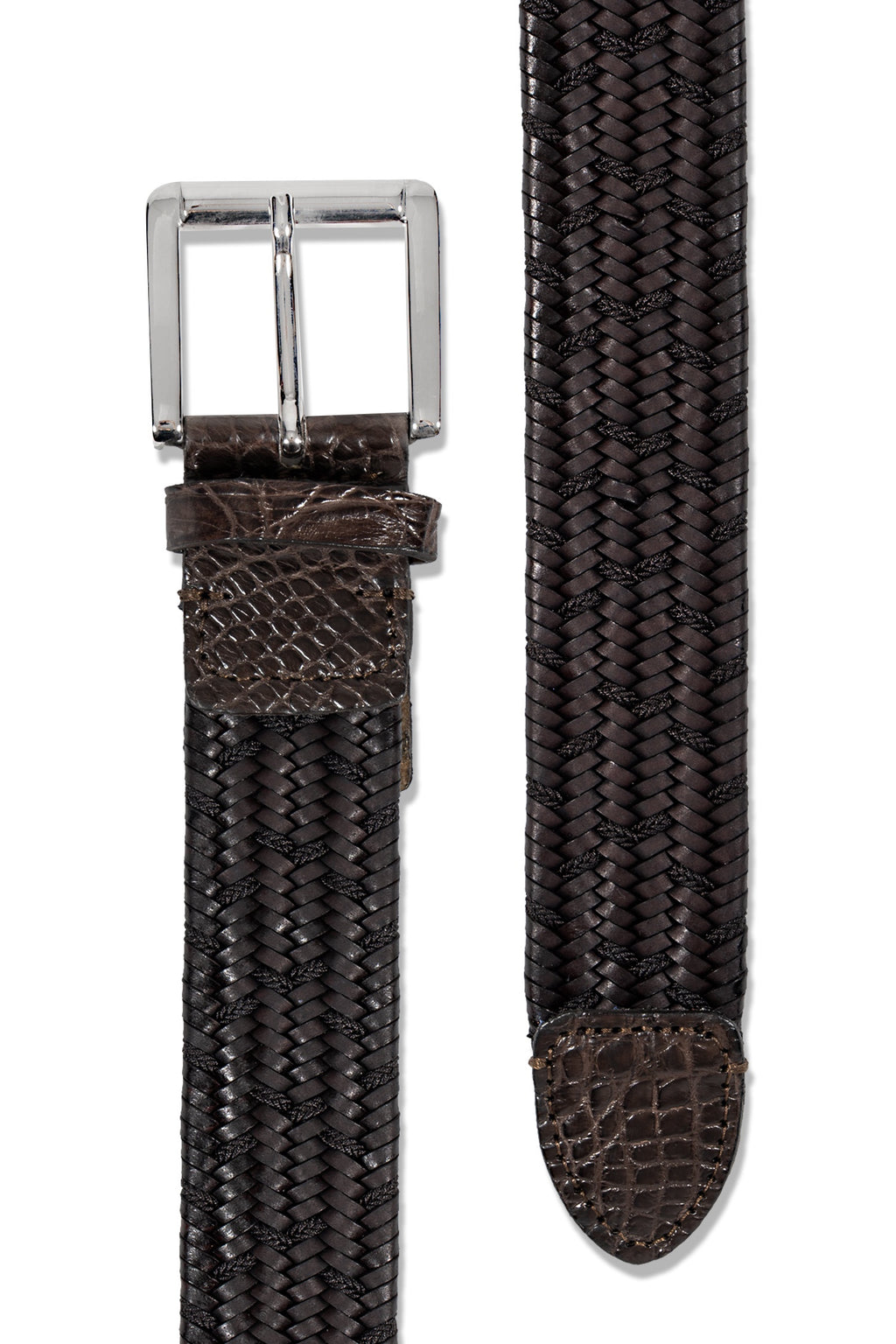 MITCHELL OGILVIE | Plaited Belt Croc Trims | Dark Brown