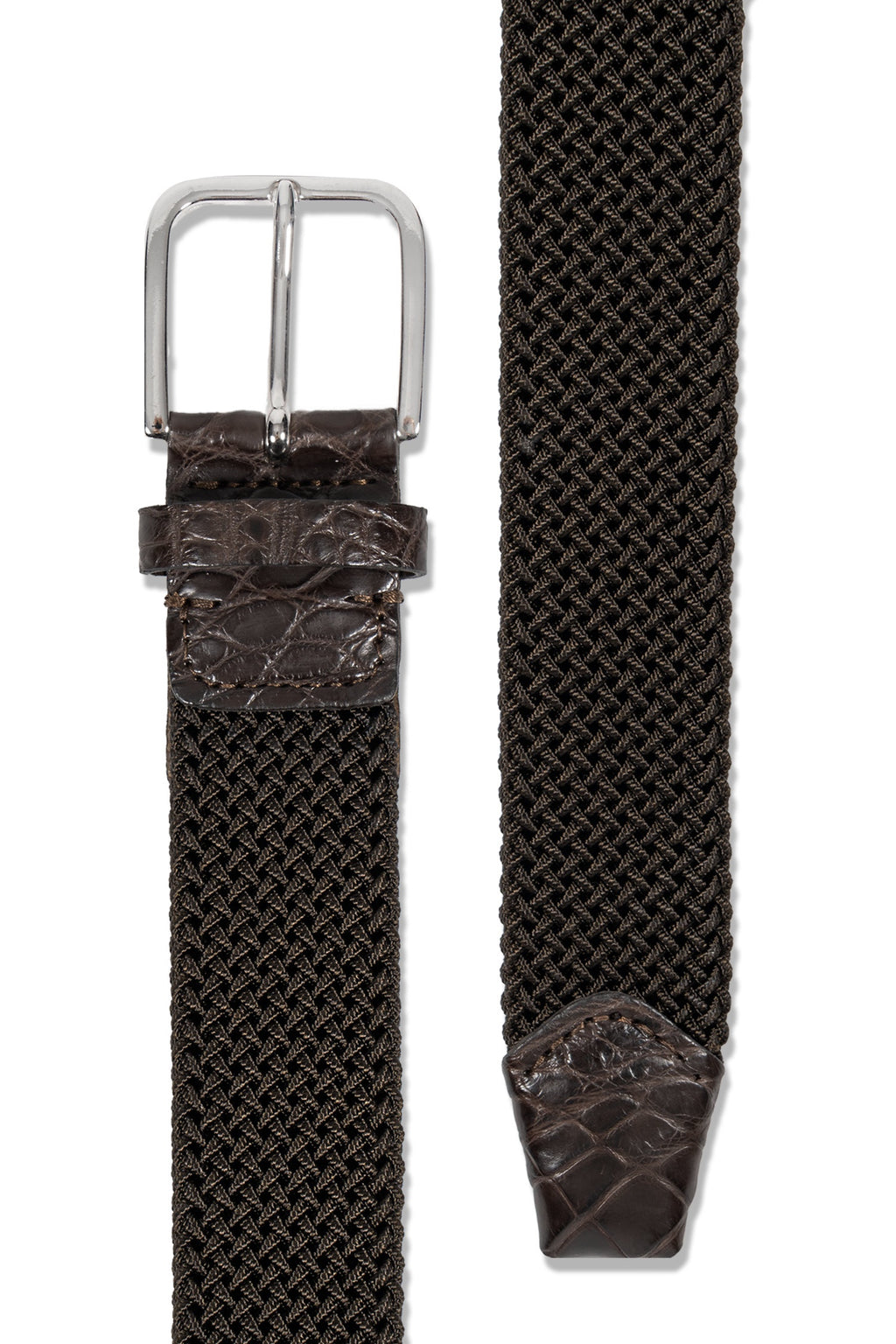 MITCHELL OGILVIE | Plaited Elasticated Belt Croc Trims | Dark Brown