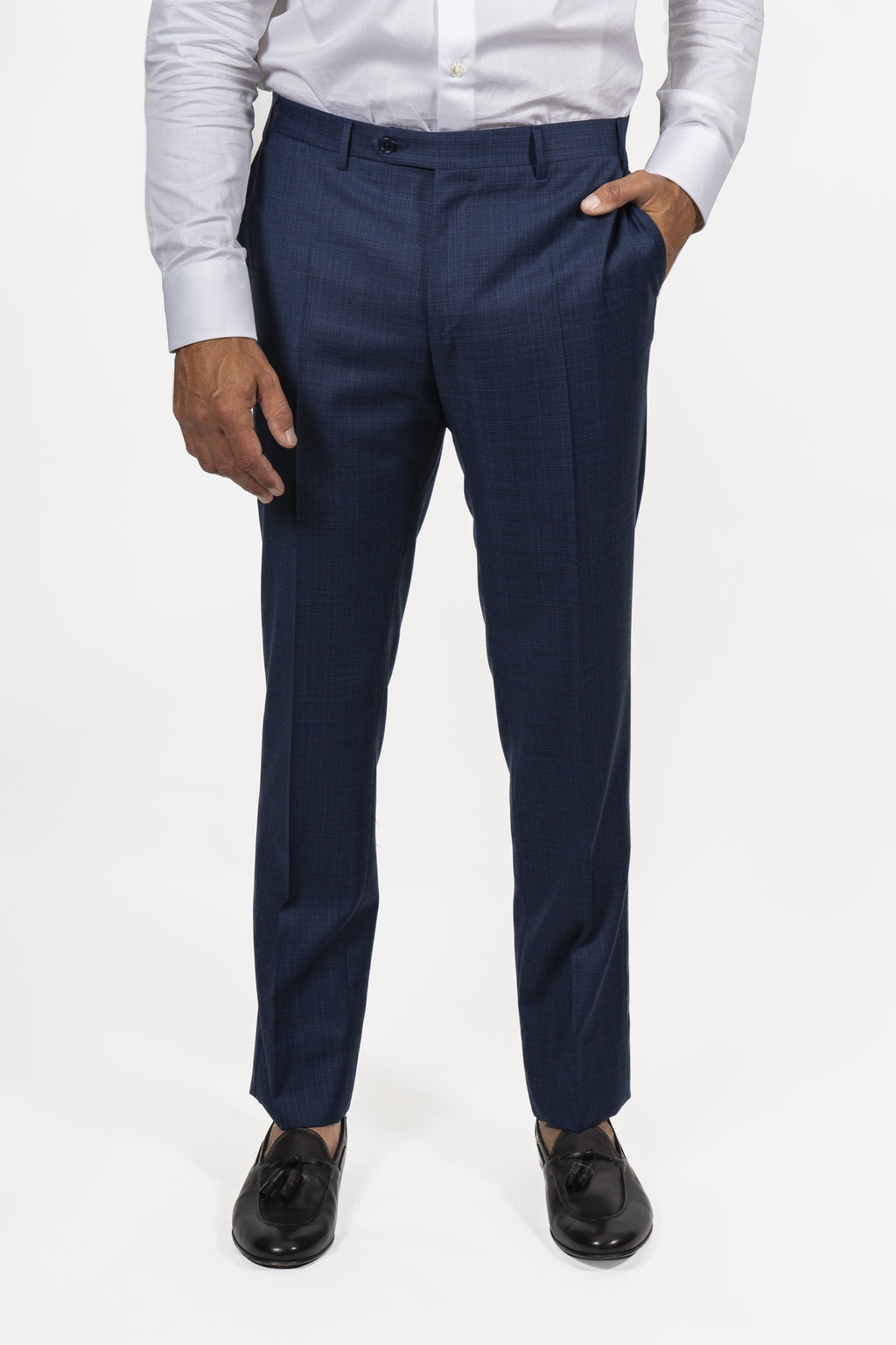 CANALI | Subtle Red Check Trousers | Dark Blue