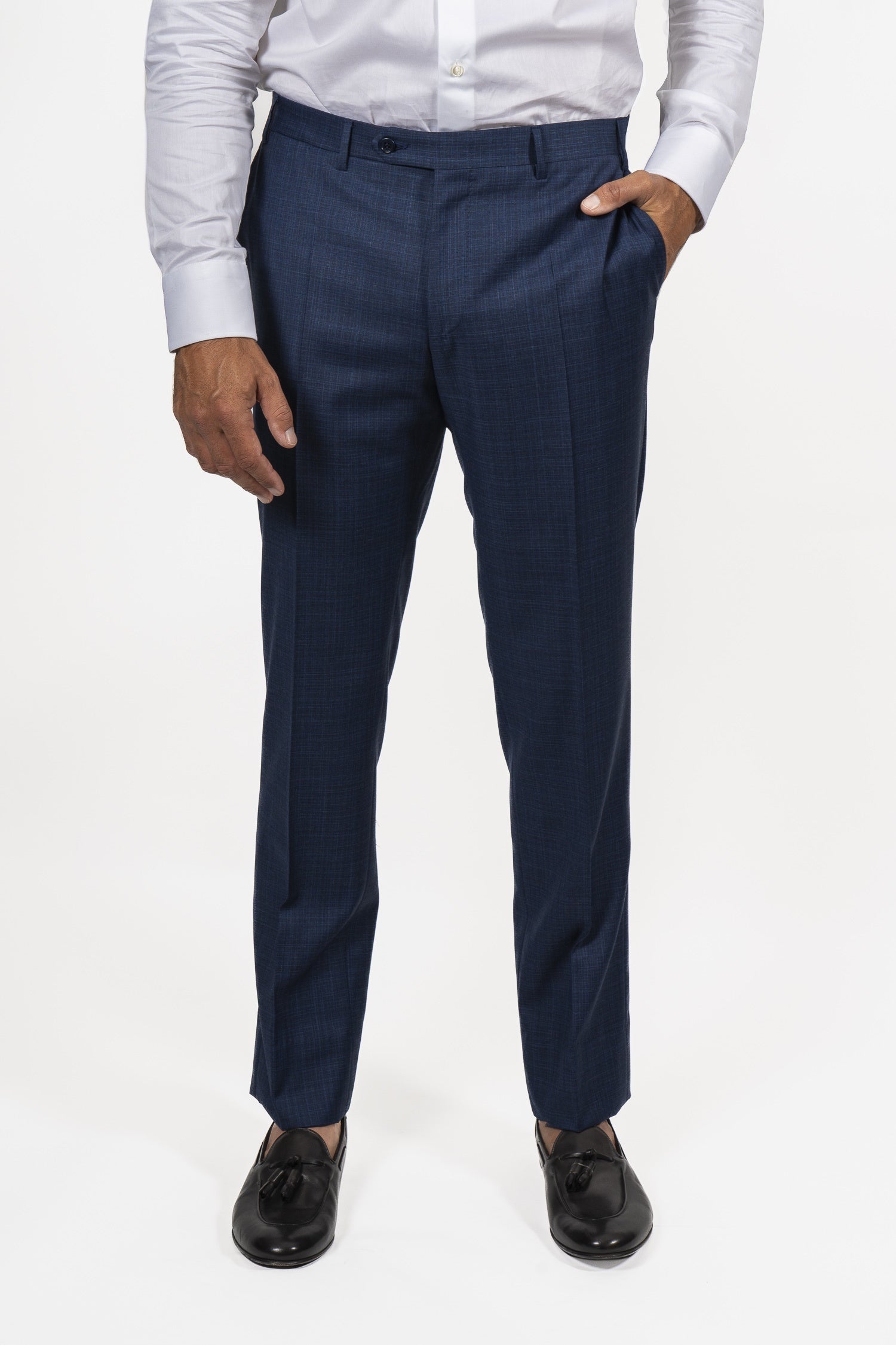 CANALI | Subtle Red Check Trousers | Dark Blue