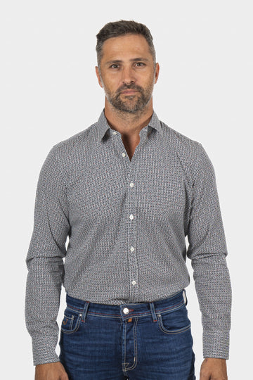 CANALI Navy & Red Spot On Check Shirt