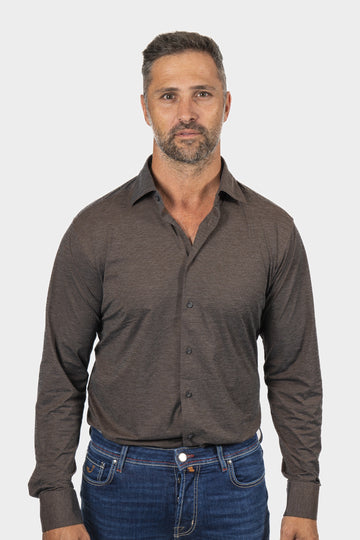 ETON Dark Brown Stretch Jersey Shirt