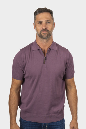 CANALI Mauve Zipped Knit Polo
