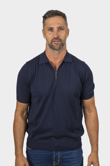 CANALI Navy Zipped Knit Polo