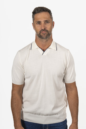 CANALI Off-White V-Neck Knit Polo