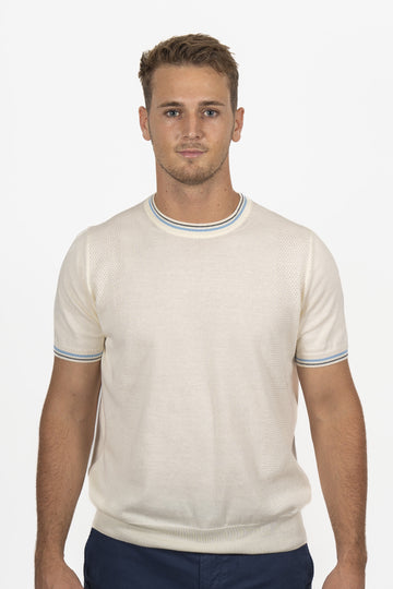 CANALI Cream Crew Neck Knit With Trim