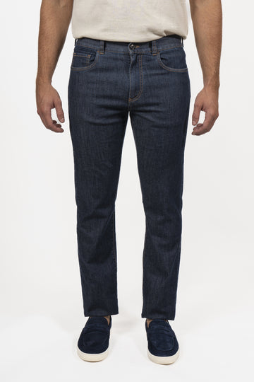 CANALI Dark Denim Jeans With Tan Label