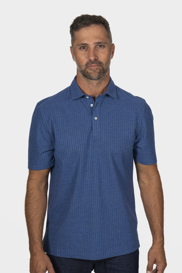 BRUNELLO CUCINELLI Mid-Blue Cotton & Silk Polo