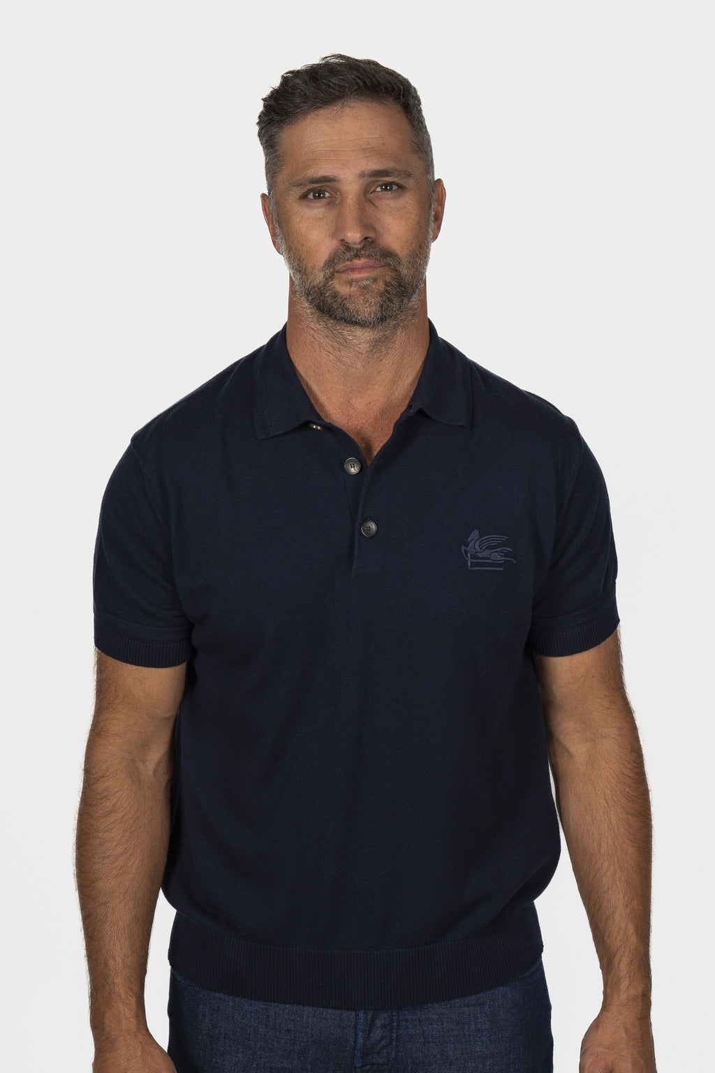 ETRO | Knitted Cotton Polo | Navy