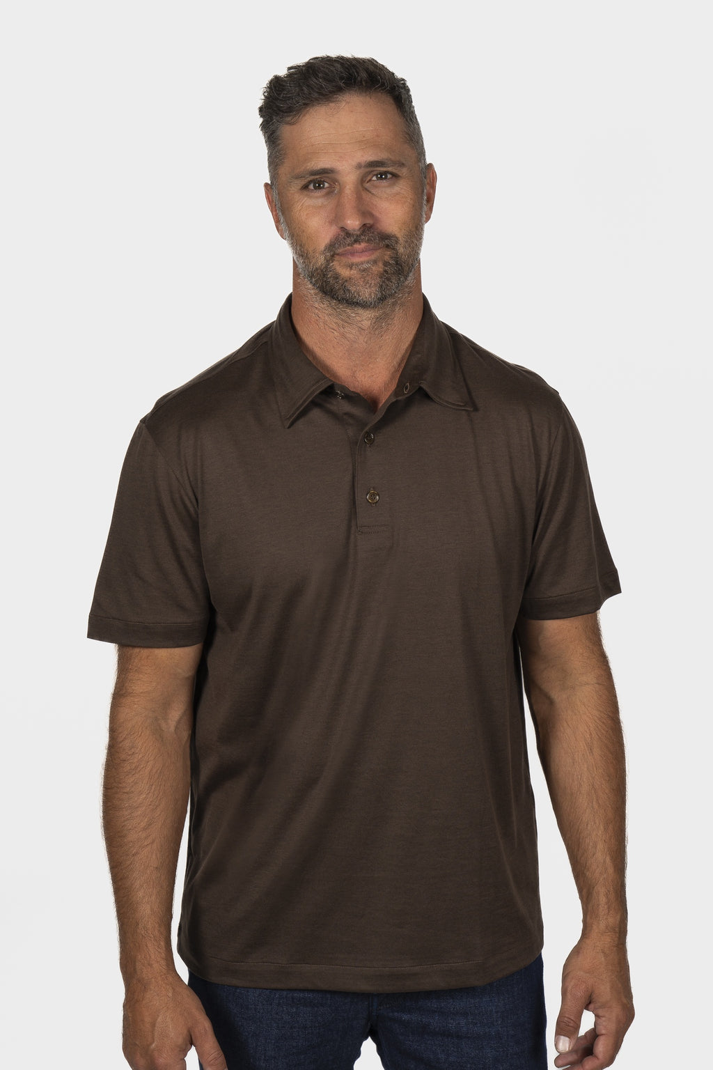 BRIONI | Silk & Cotton Polo | Dark Brown