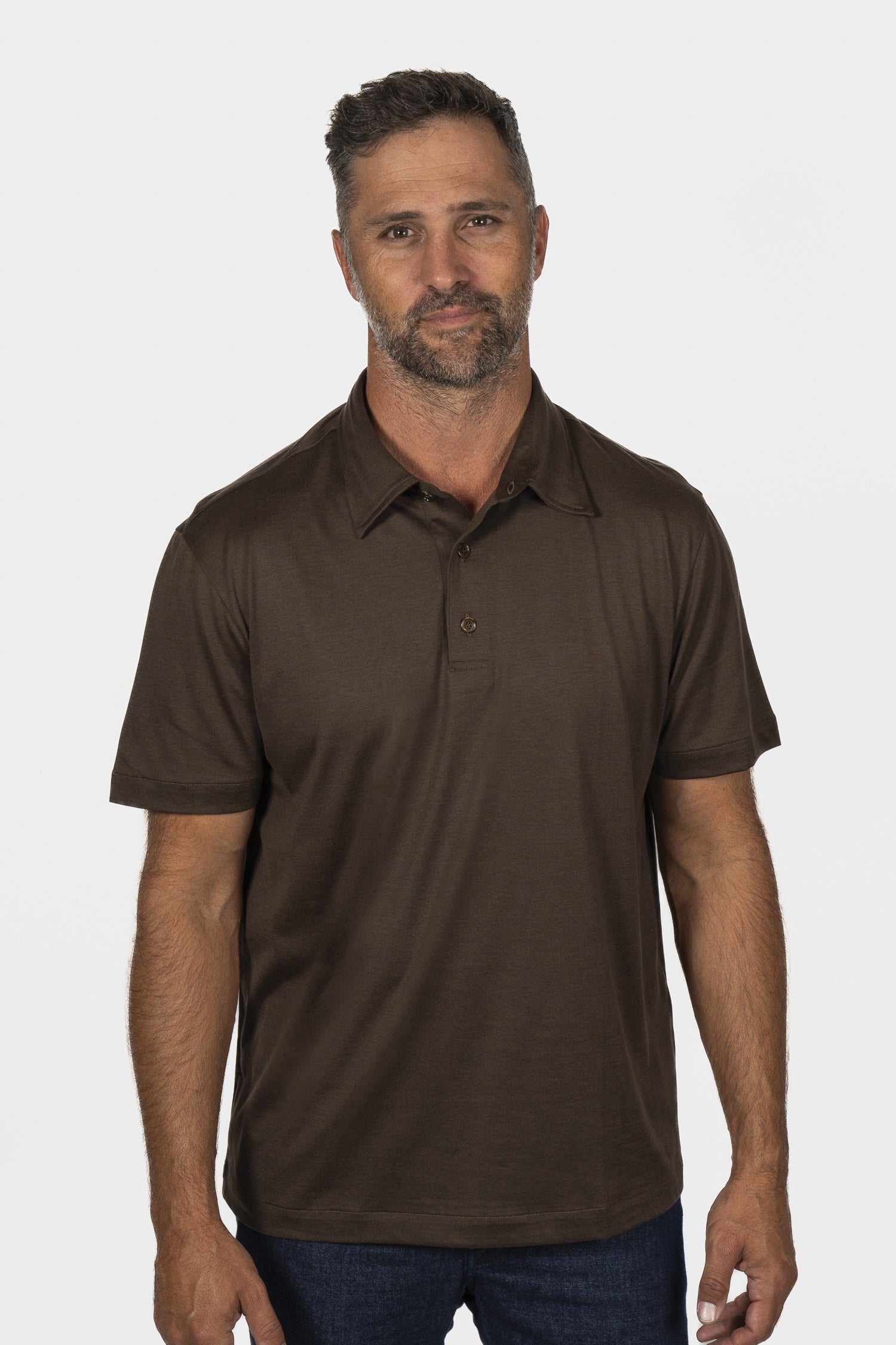 BRIONI | Silk & Cotton Polo | Dark Brown