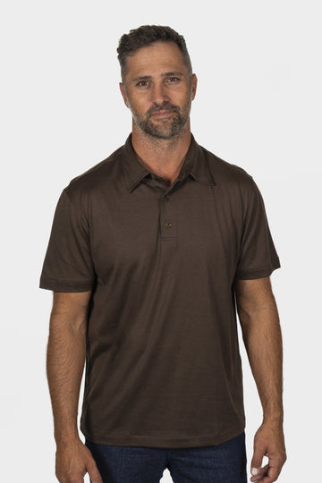 BRIONI Dark Brown Silk & Cotton Polo